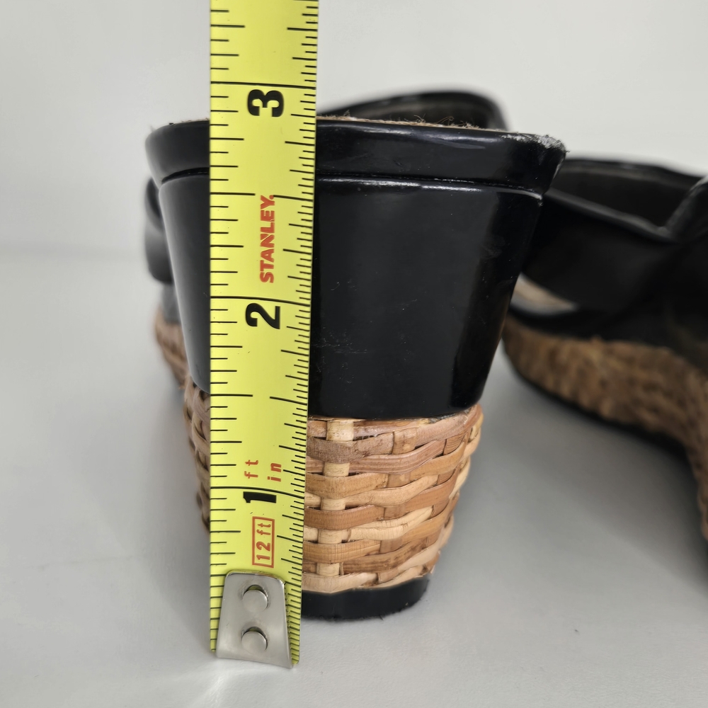 Paolo Black Patent Wedge Sandals Leopard Footbed Thong 3” Heel - Picture 7 of 11